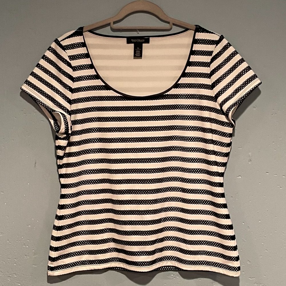 WHBM Black & White Striped Stretchy Top Sz XL